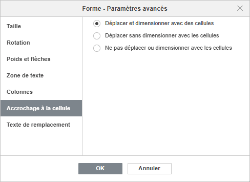Forme - Paramètres avancés Alignement dans une cellule
