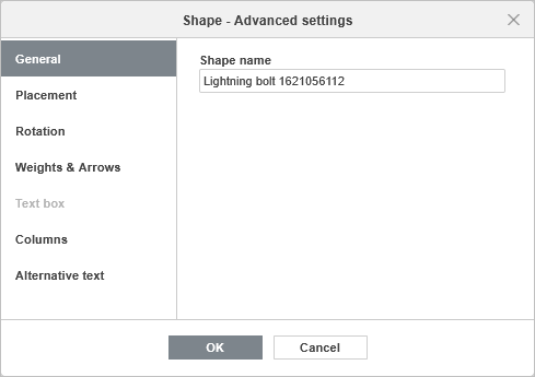 Shape Properties - General tab
