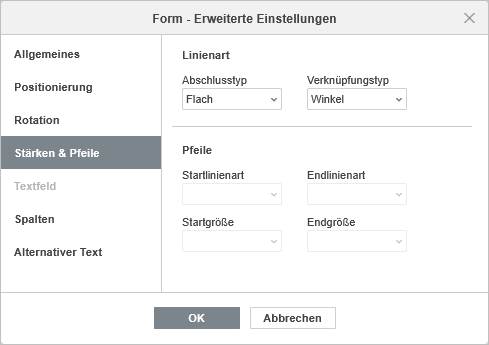 Formeigenschaften - Registerkarte Stärken & Pfeile