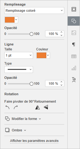Onglet Paramètres de la forme