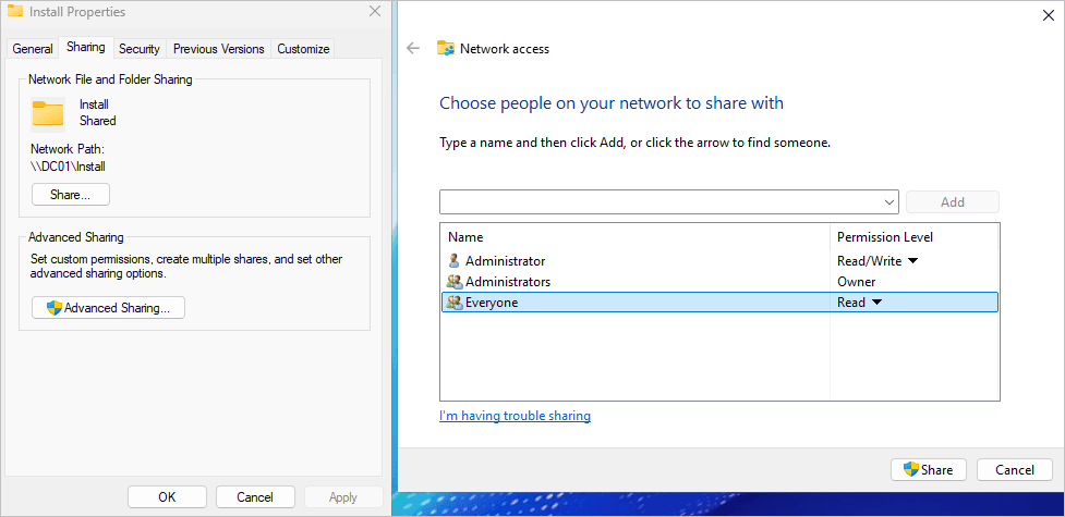 Sharing folder
