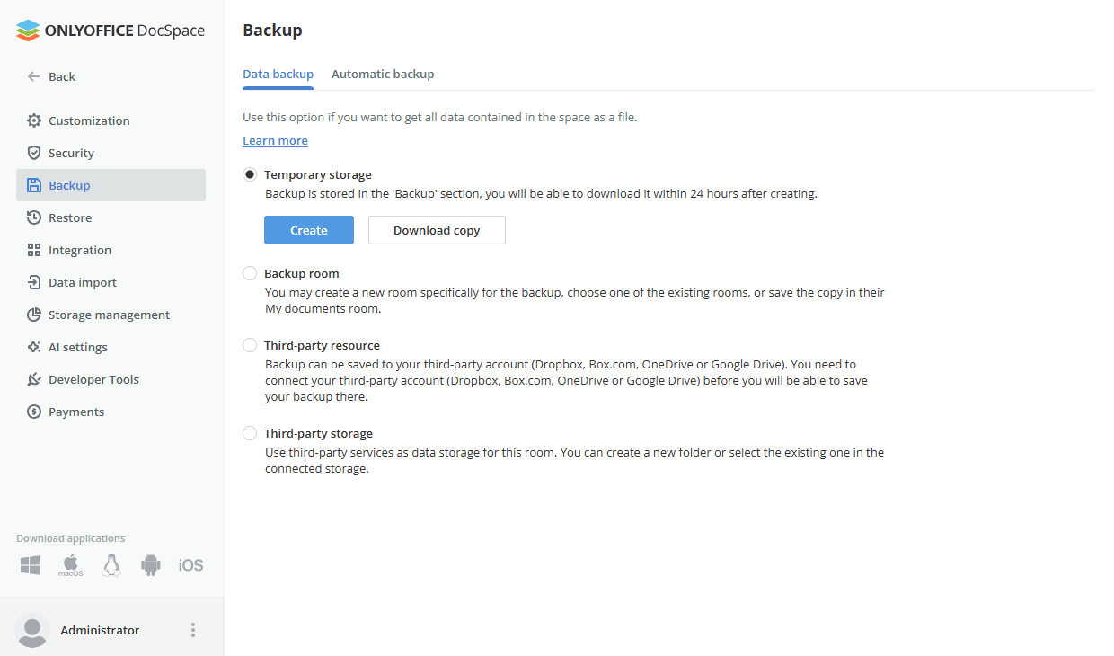 Creating Single-Space Backup