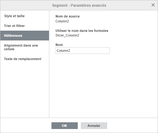 Segment - Paramètres avancés