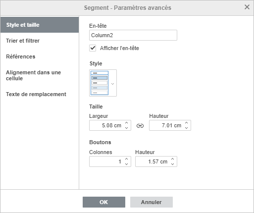 Segment - Paramètres avancés
