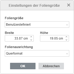 Einstellungen der Foliengröße