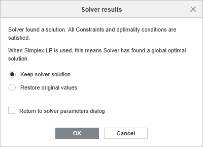 Solver results window