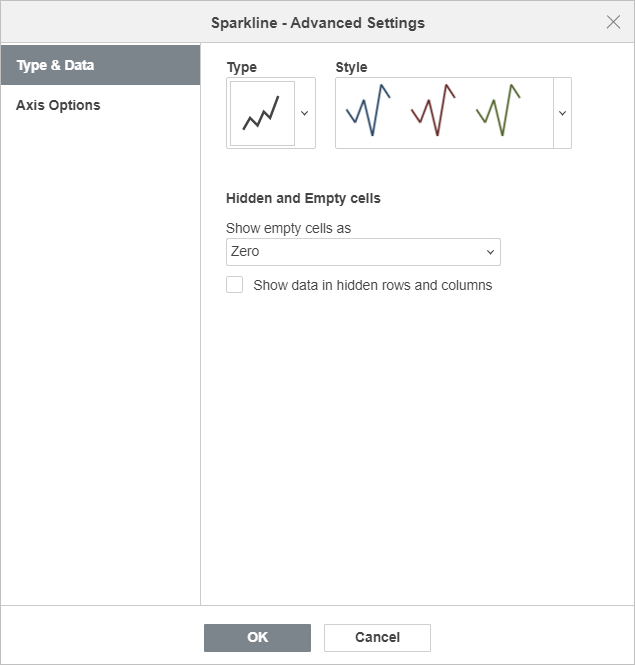 Sparkline Advanced Settings Window