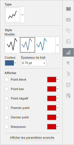 L'onglet Paramètres du graphique sparkline