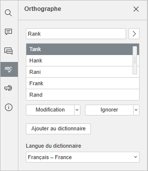 Le panneau Vérification orthographique