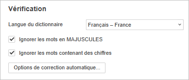 Paramètres de vérification orthographique