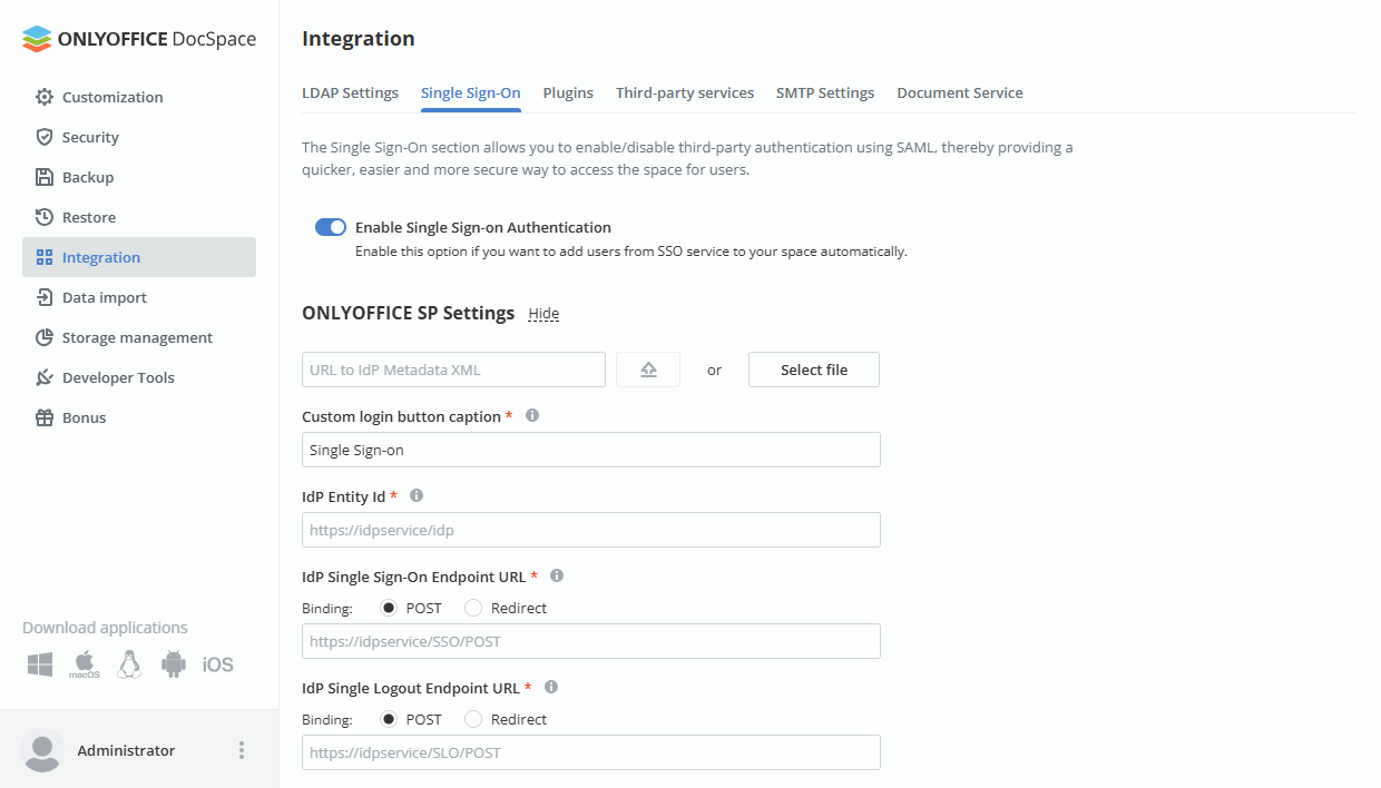 Enabling Single Sign-on in DocSpace