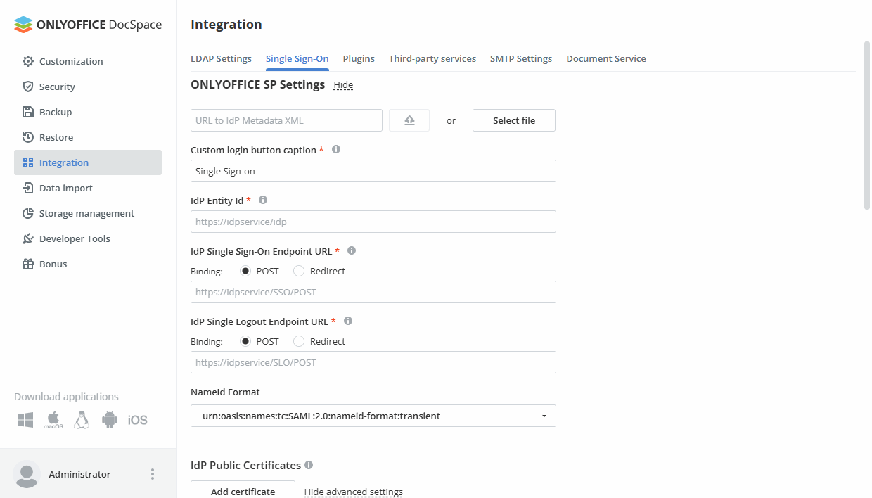 Enabling Single Sign-on in DocSpace