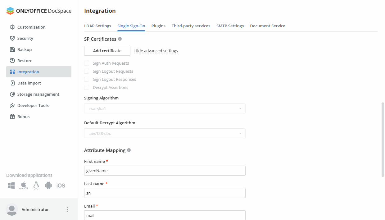 Enabling Single Sign-on in DocSpace