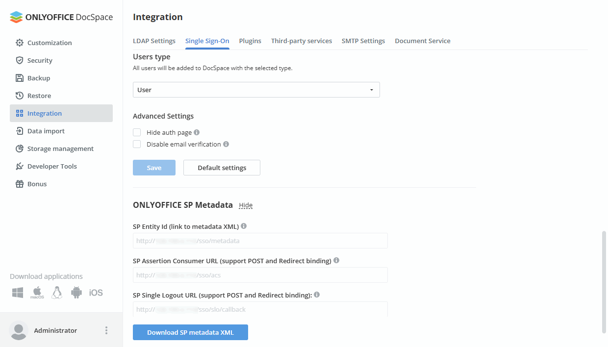 Enabling Single Sign-on in DocSpace