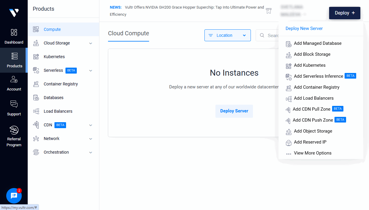 Create your instance in Vultr