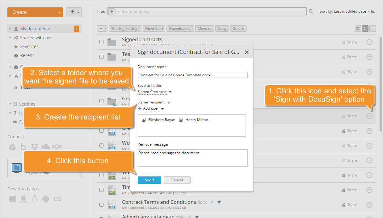 How to send documents for signature? Step 2