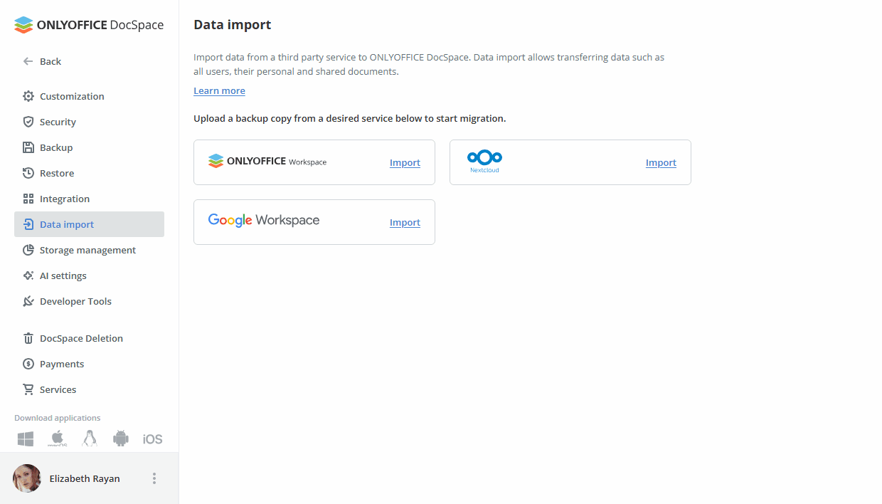 Migrating Google Workspace data to ONLYOFFICE DocSpace