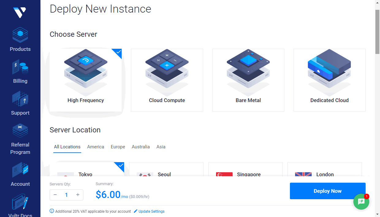 Create your instance in Vultr