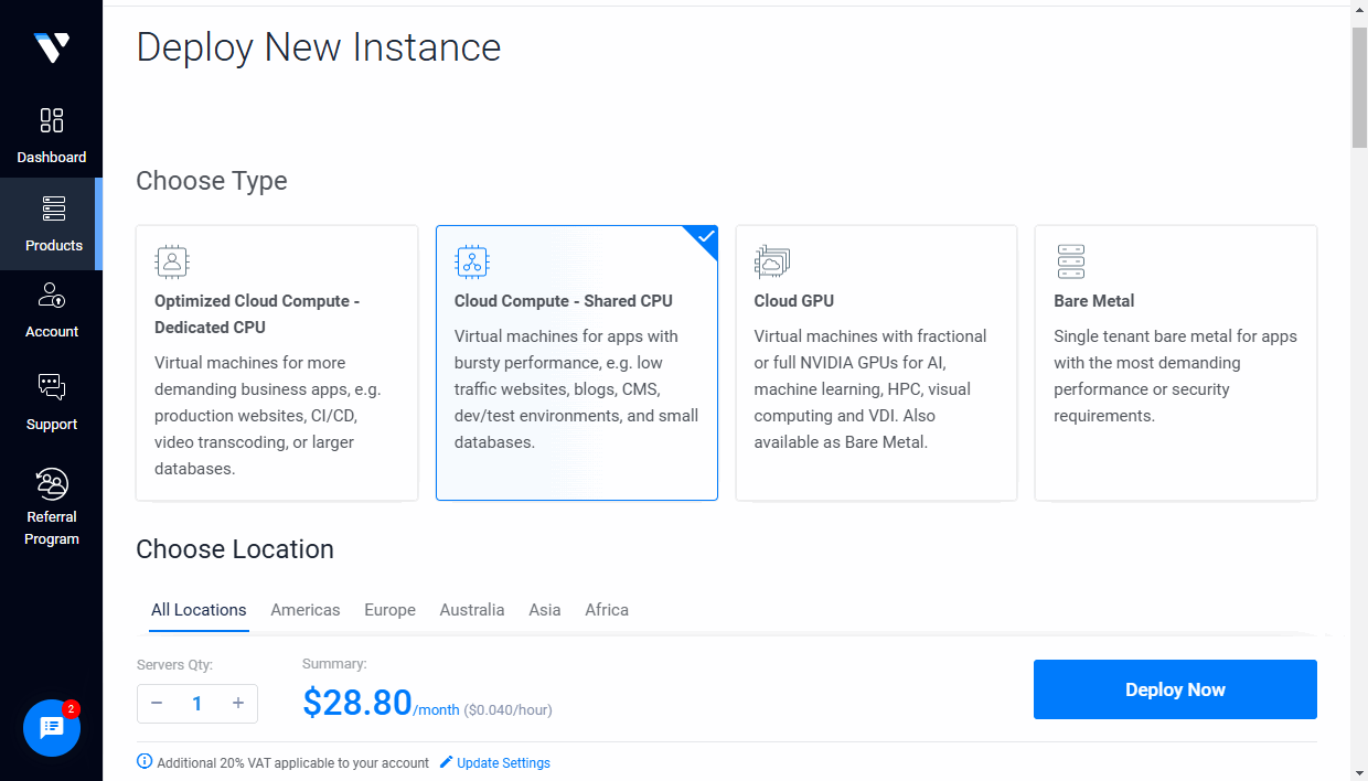 Create your instance in Vultr
