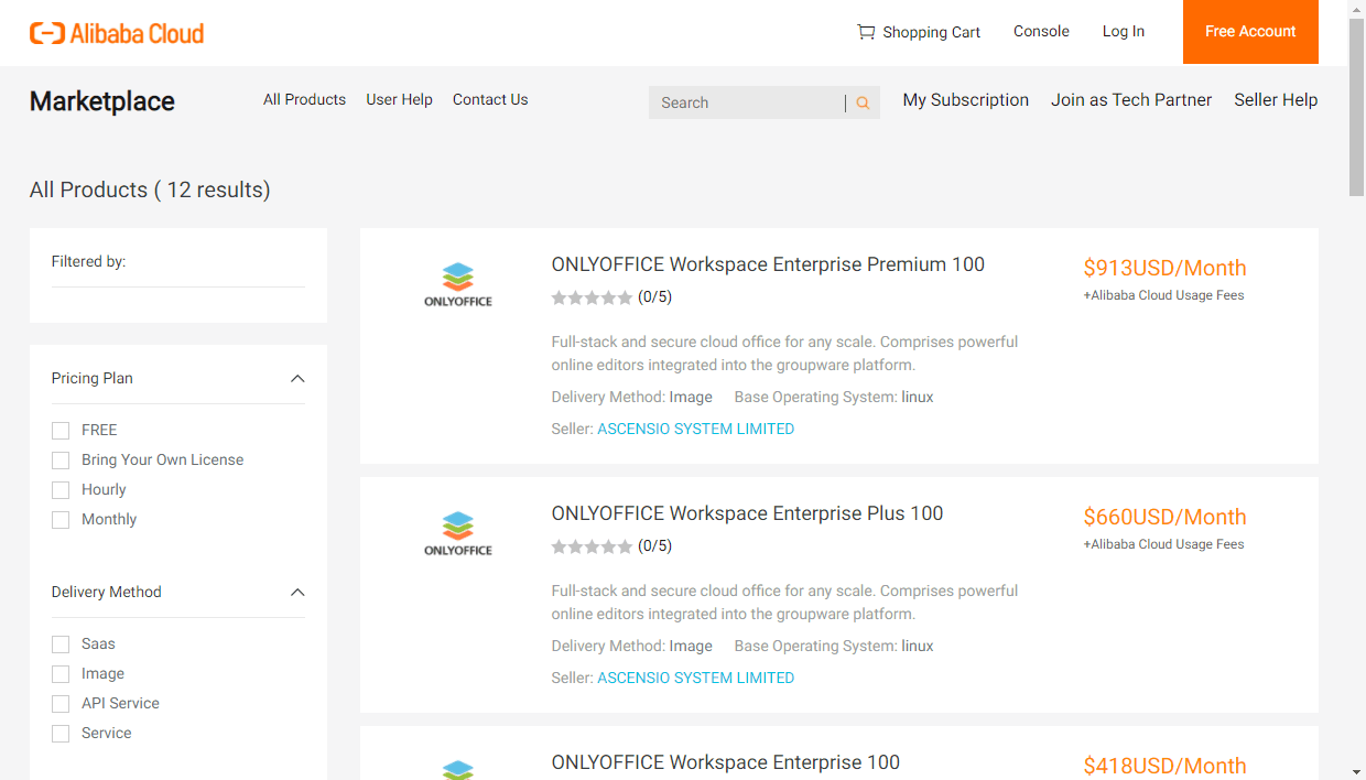 Choose the necessary ONLYOFFICE Alibaba Cloud Image