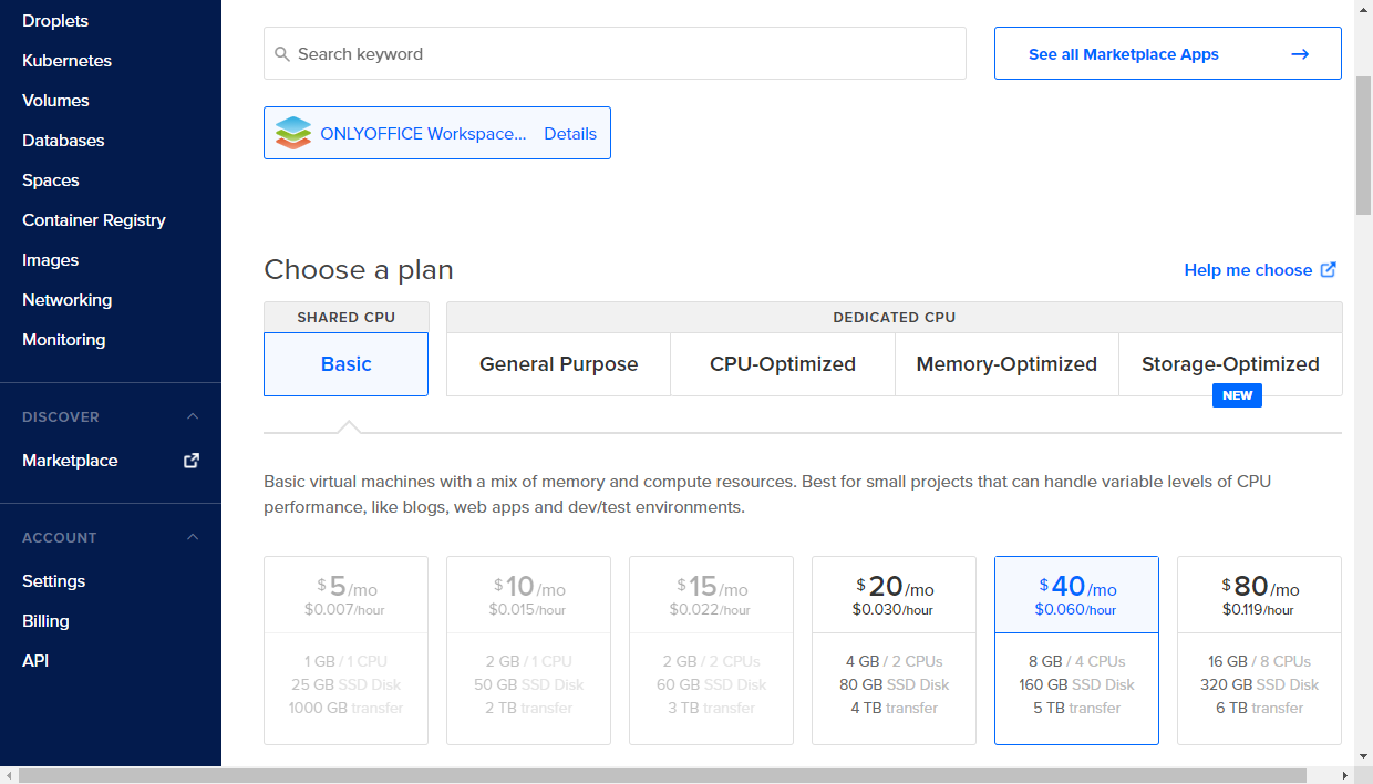 Create your droplet in DigitalOcean