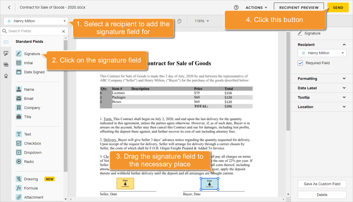 How to send documents for signature? Step 2