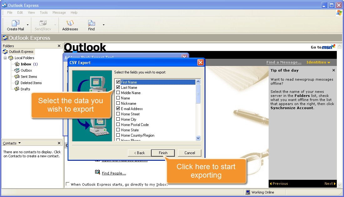 How to add users using the contact information from a mail client address book? Step 1