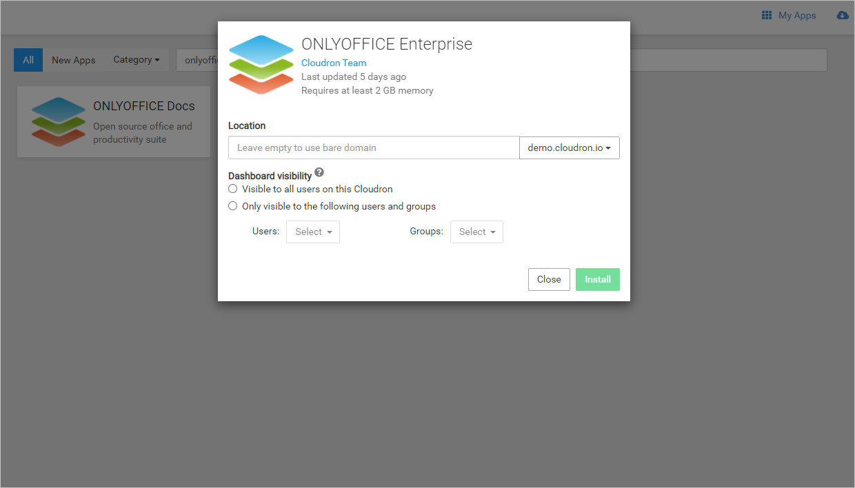Konfigurieren Sie ONLYOFFICE Enterprise in Cloudron