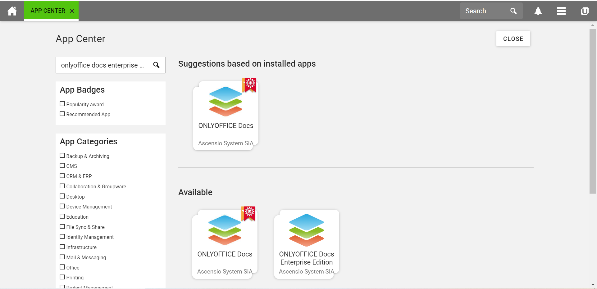 Download ONLYOFFICE Docs from the UCS App Center Catalog