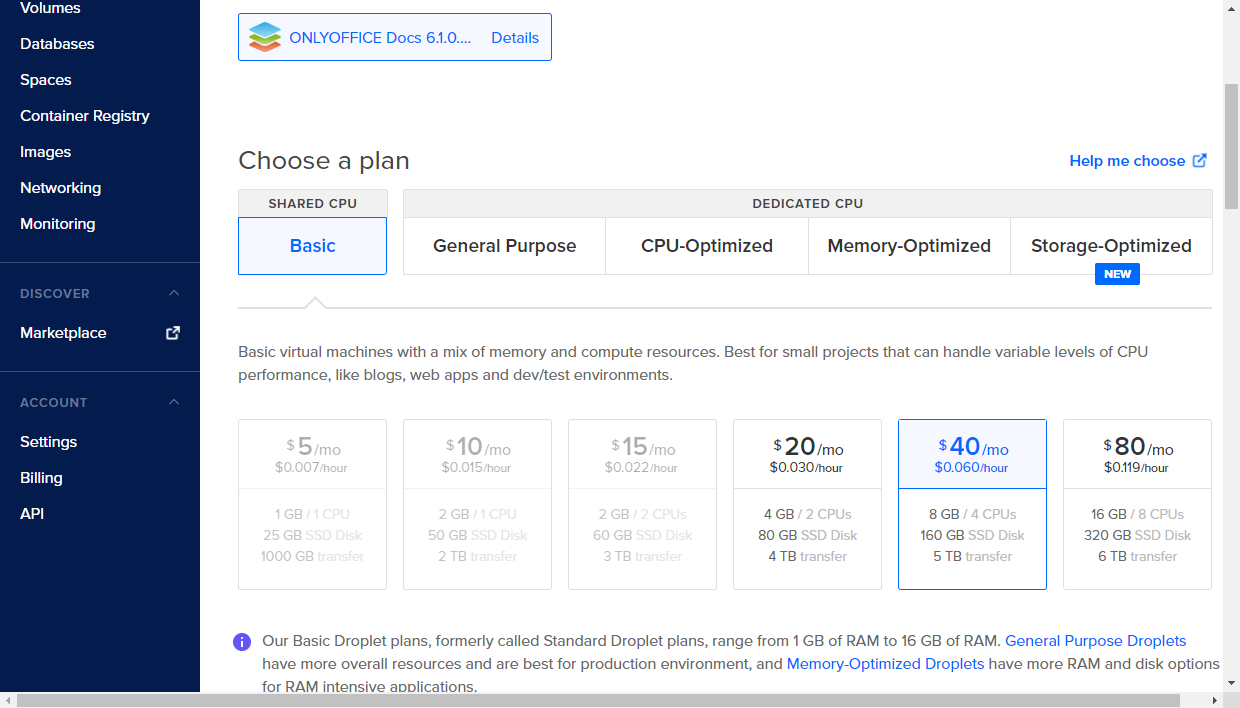 Create your droplet in DigitalOcean