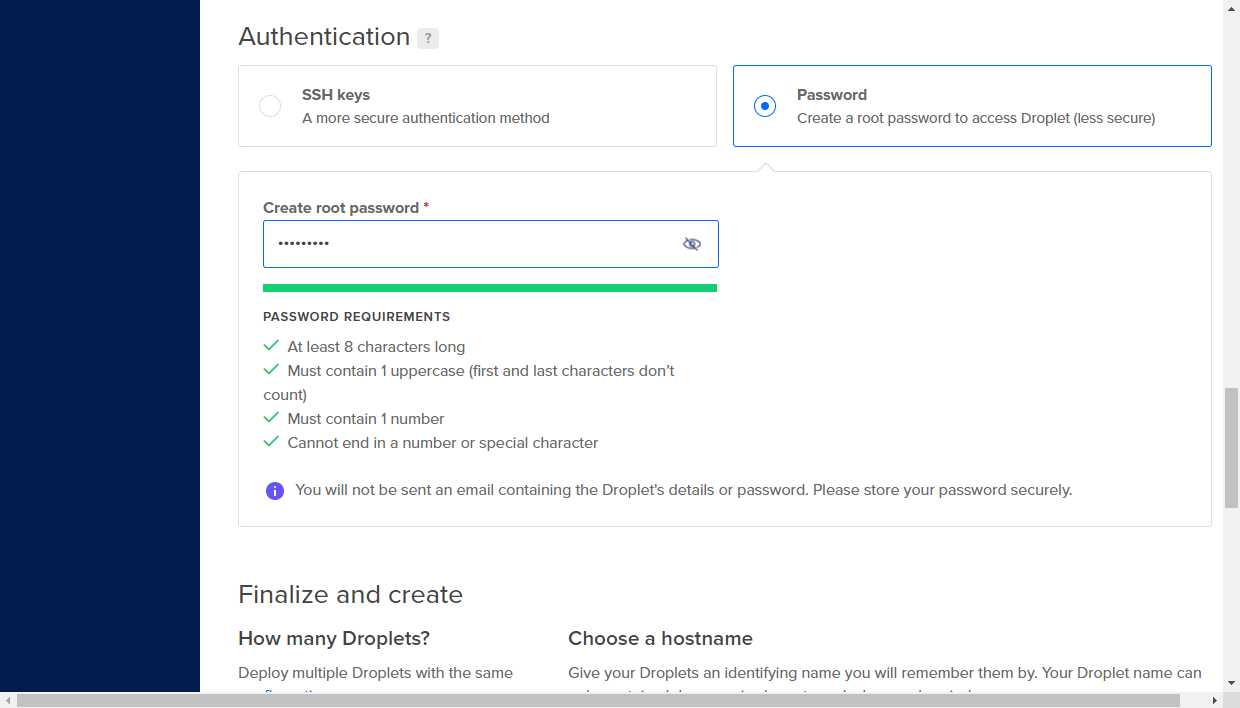 Create your droplet in DigitalOcean