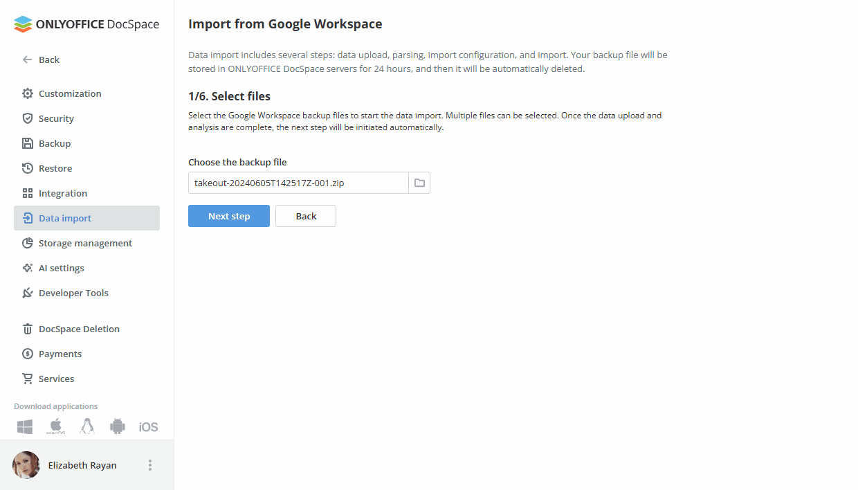 Migrating Google Workspace data to ONLYOFFICE DocSpace