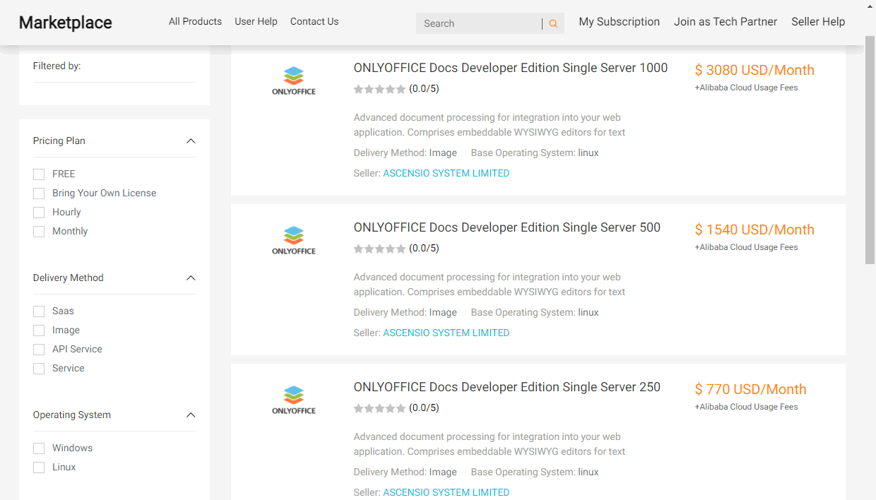 Choisir l'image ONLYOFFICE Alibaba Cloud nécessaire