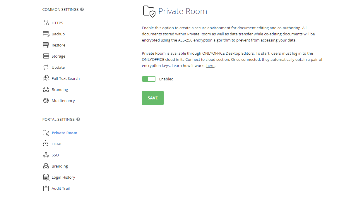 Private Room in the Control Panel