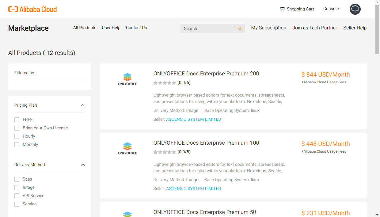 Wählen Sie das erforderliche ONLYOFFICE Alibaba Cloud Image
