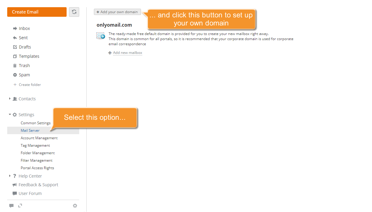How to set up the portal Mail Server? Step 2