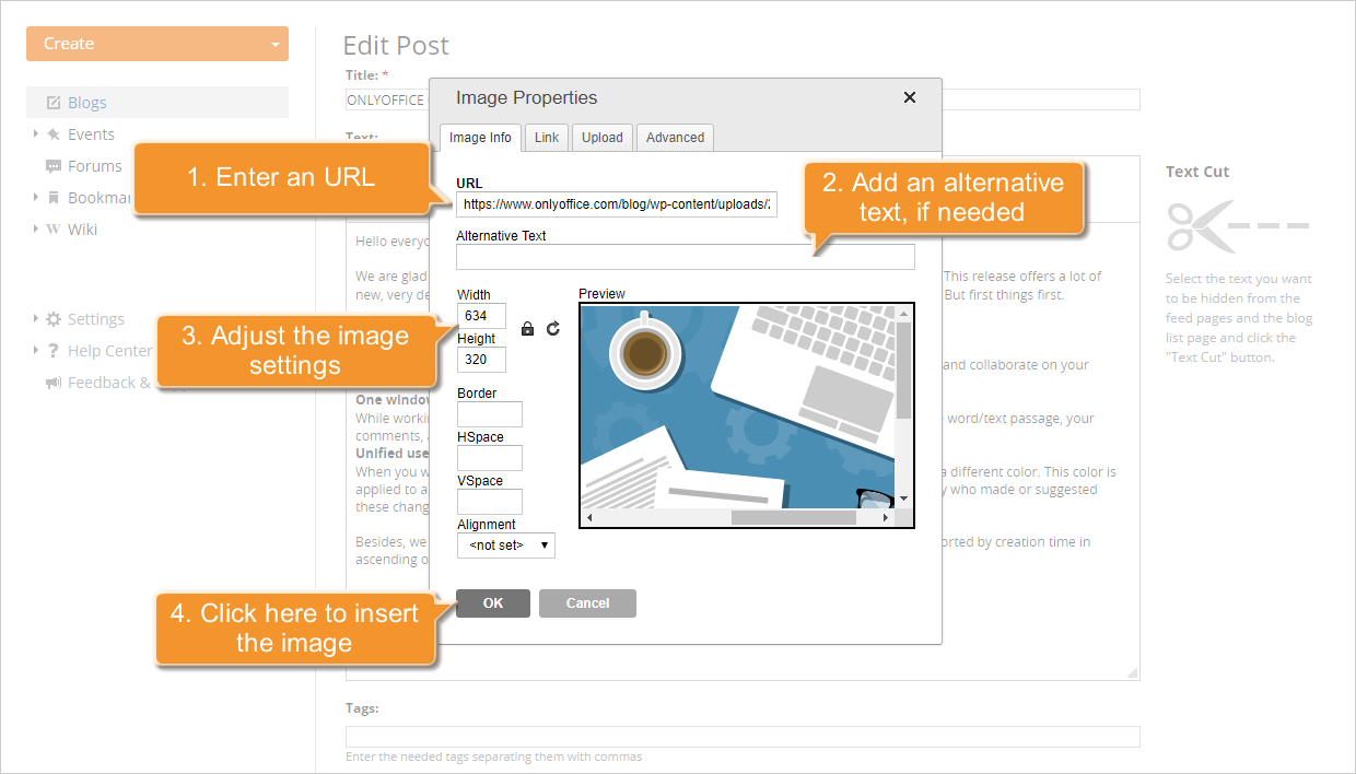 How to insert an image into your posted message? Step 2