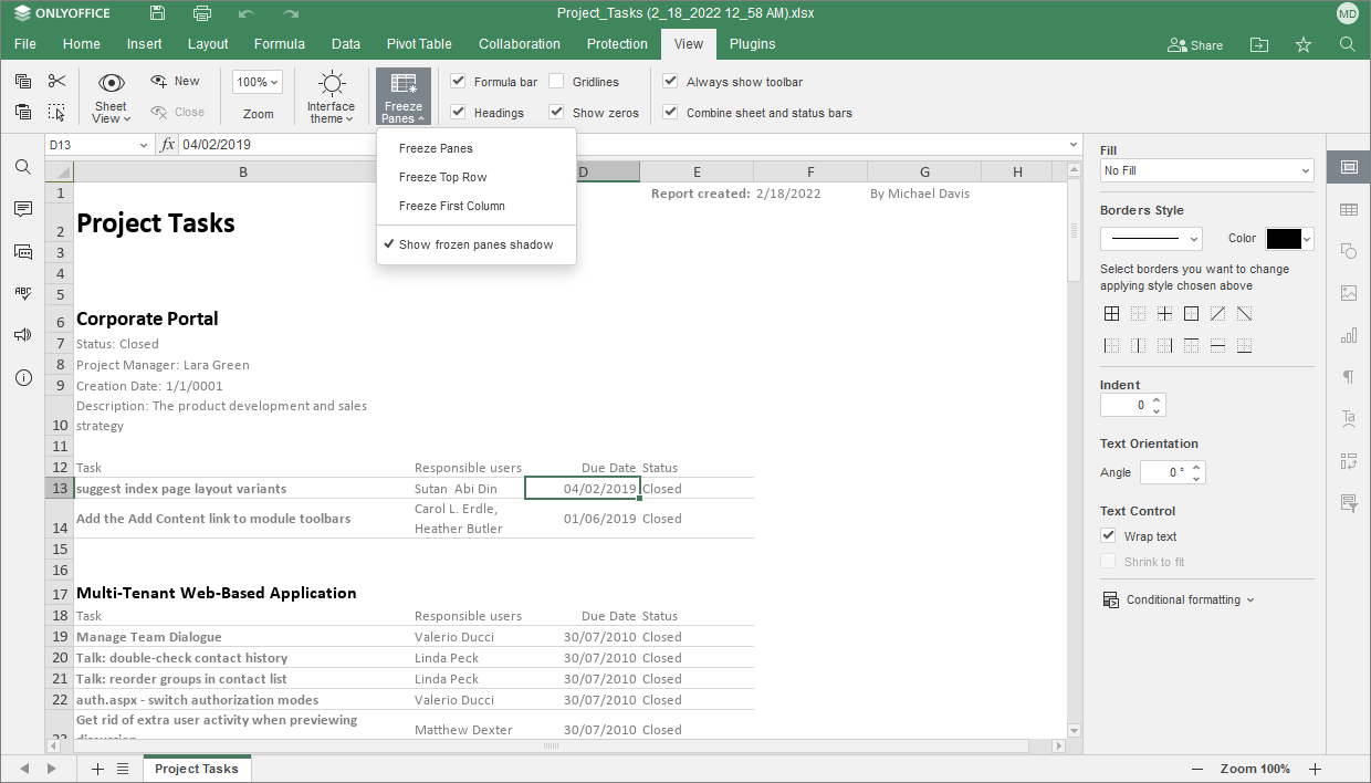 freeze row in excel Step 1