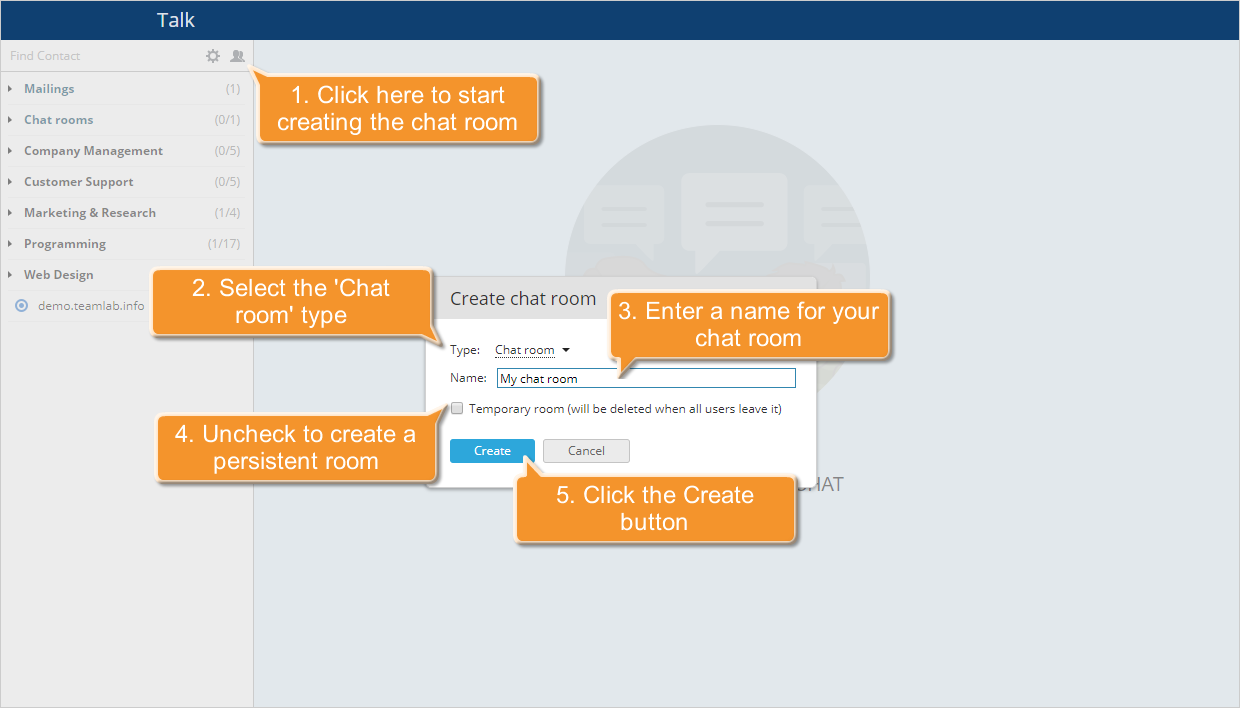 How to create a chat room using Talk? Step 2