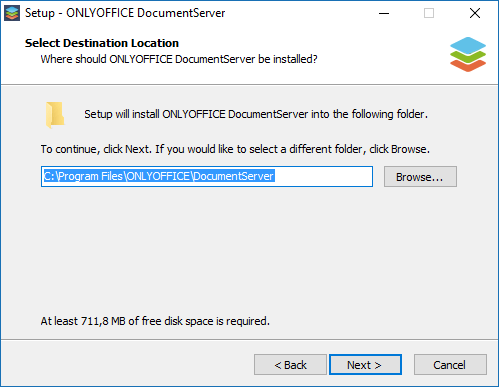 Etapa de escolha do diretório de instalação do ONLYOFFICE Docs