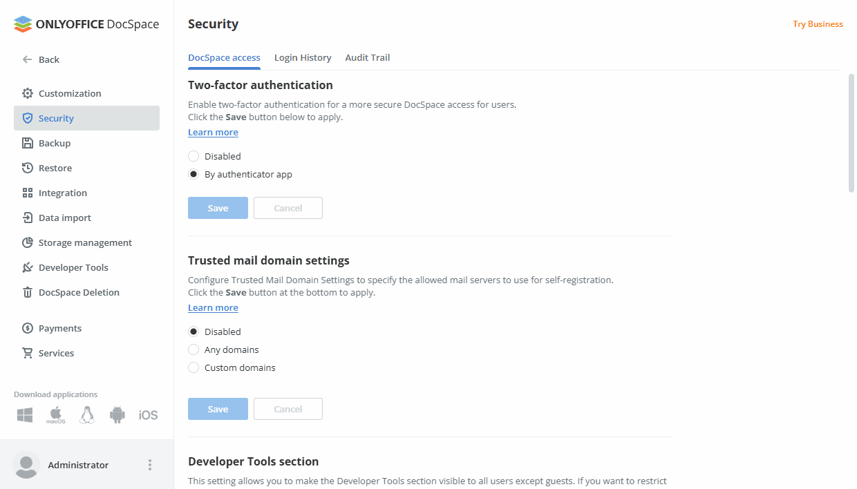 Using two-factor authentication in DocSpace