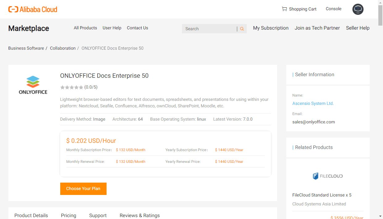 Wählen Sie das erforderliche ONLYOFFICE Alibaba Cloud Image
