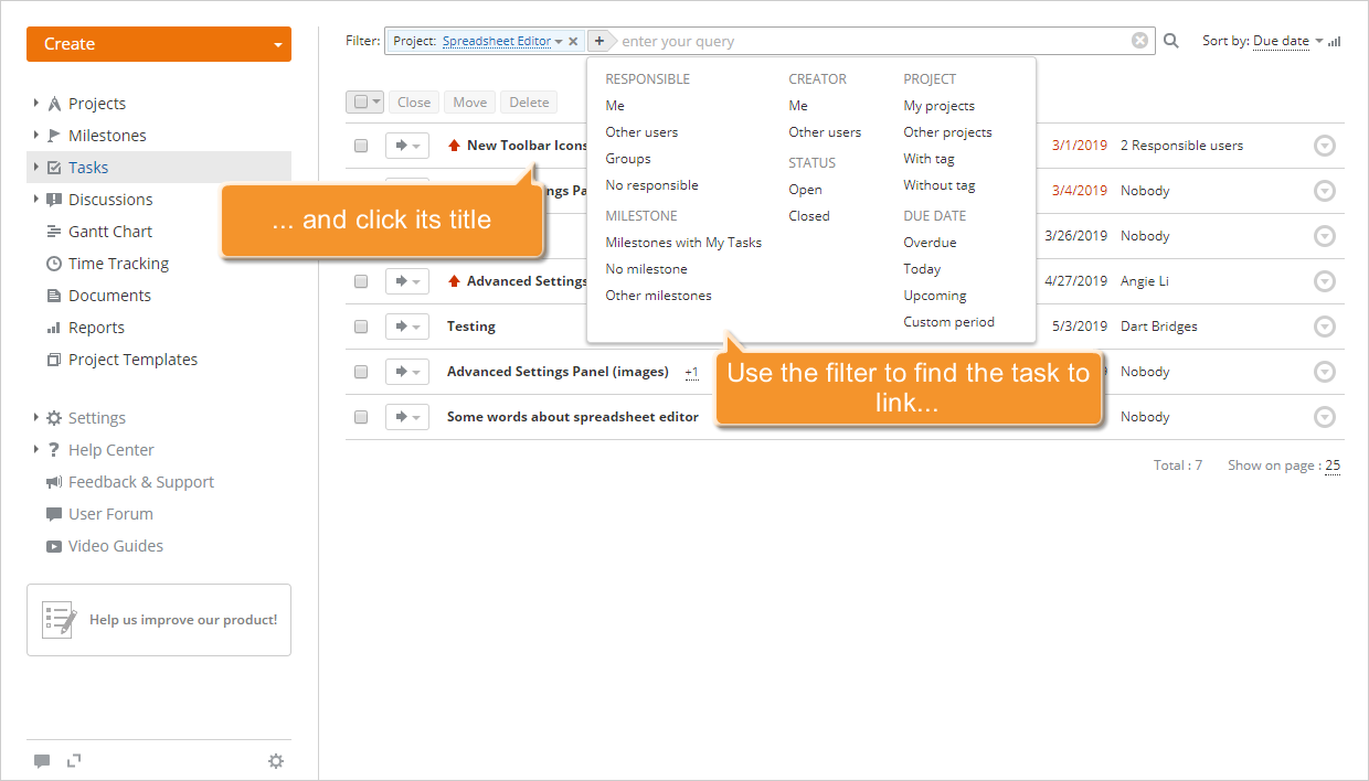 How to link tasks within your project? Step 2