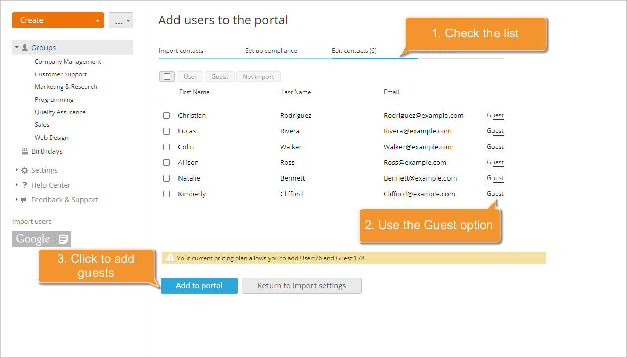 Comment ajouter des invités à votre portail? Importer des comptes d'invités