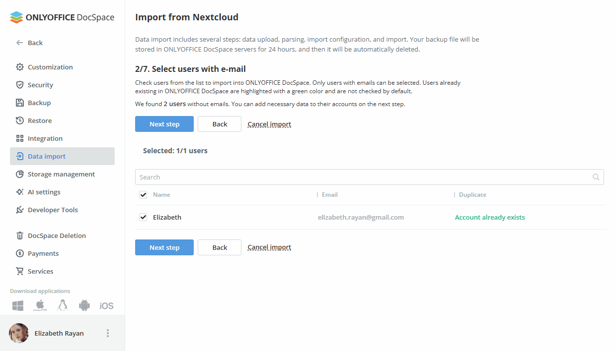 Migrating Nextcloud data to ONLYOFFICE DocSpace