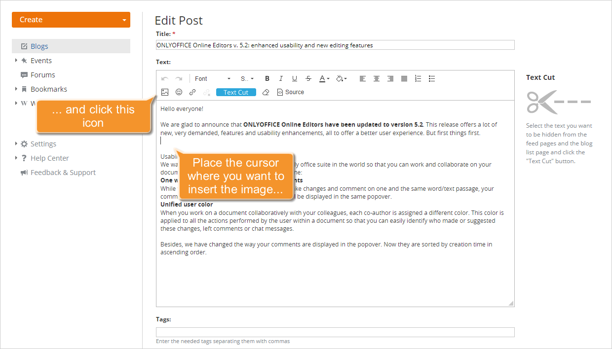 How to insert an image into your posted message? Step 2