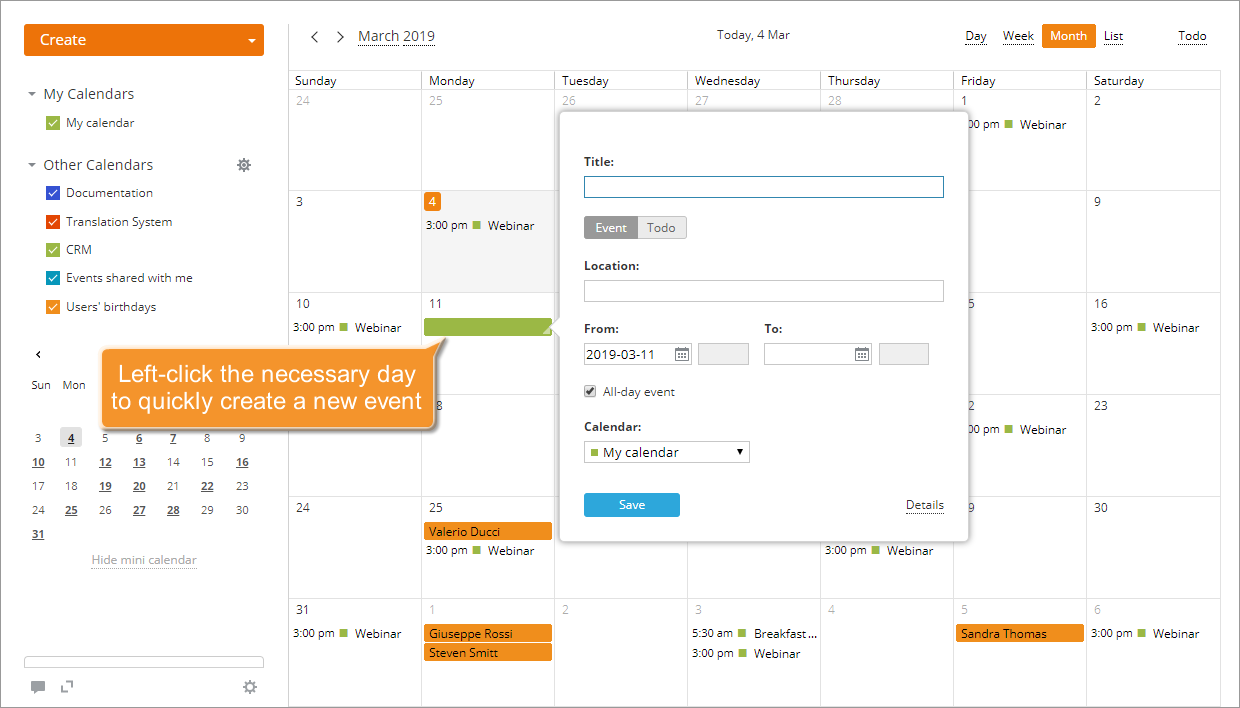 How to create an all-day event? Step 2