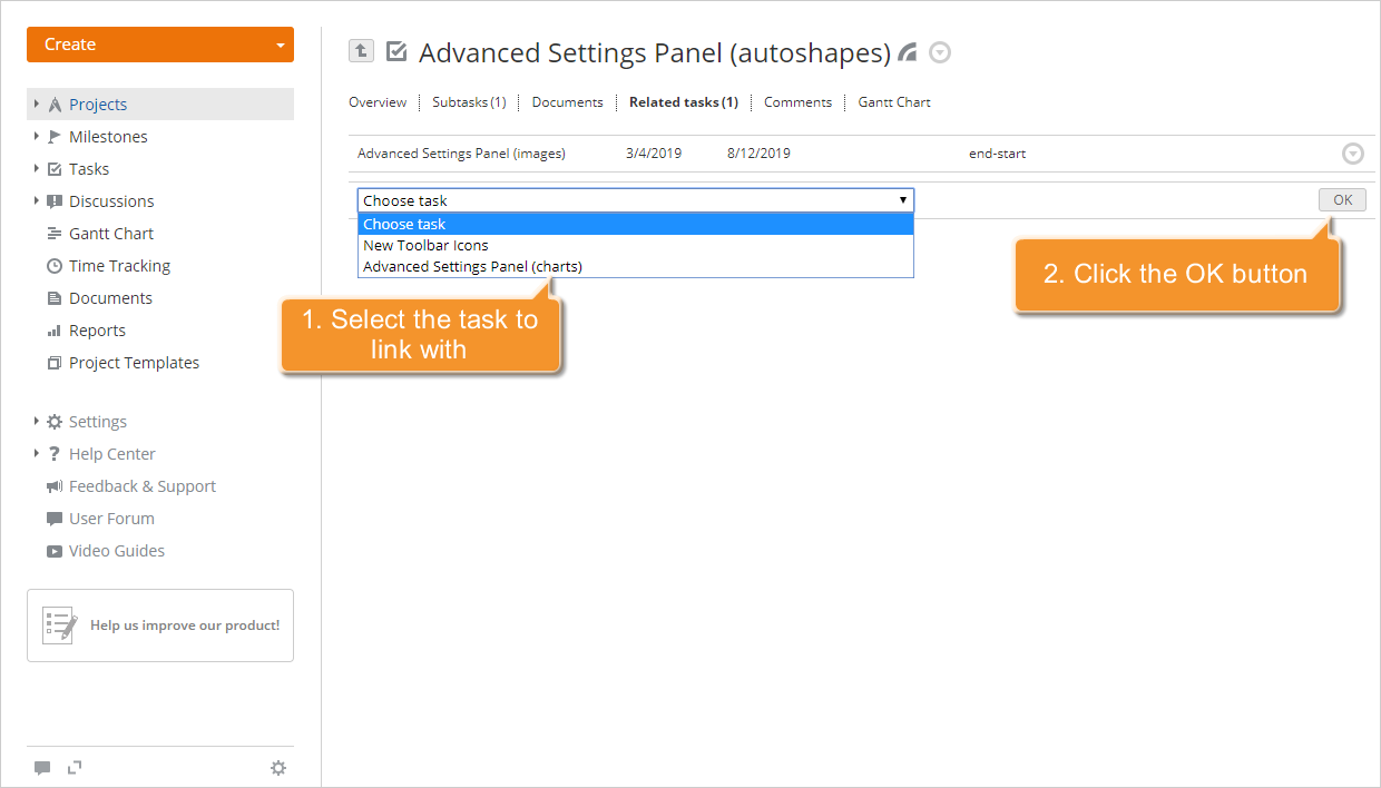 How to link tasks within your project? Step 3