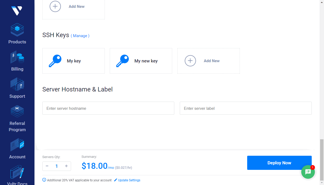 Create your instance in Vultr