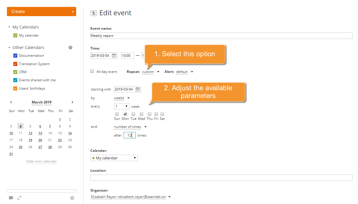How to add a recurring event? Step 3
